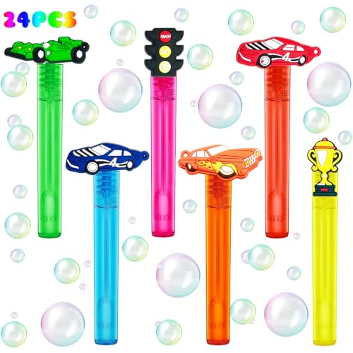 uoyoi Race Car Party Favors,24Pcs Race Car Bubble Wands for Kids,Cool Bubble Wand for Birthday Party Supplies,Classroom Prizes Pinata Goodie Bag Stuffers Gifts