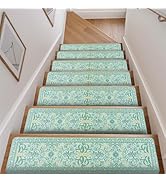 OJIA Blue Floral Stair Treads Non Slip 15PCS, 8"x30" Stair Runner for Wooden Steps Indoor, Rubber...
