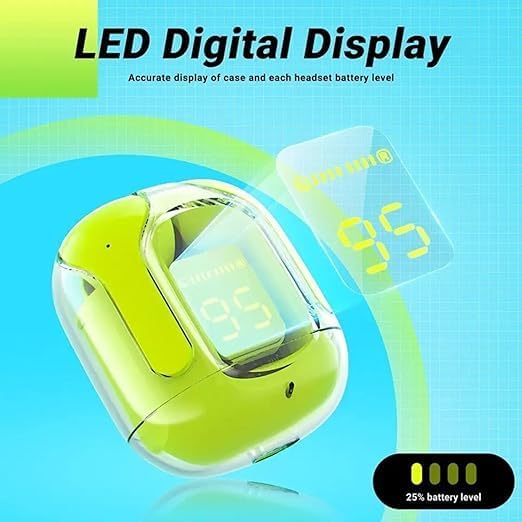 Image of AVASHYAA TECH Wireless Earbuds with LED Display Case - Noise Cancelling, Touch Control, Long Battery Life, Bluetooth 5.3 Earphones (Neon Green)