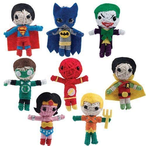 DC Comic Super Hero 2" String Doll Set Featuring Superman, Batman, Joker, Green Lantern, Flash, Robin, Wonder Woman and Aquaman