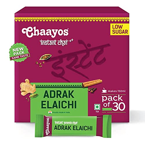 Image of Chaayos Instant Tea Premix - Adrak Elaichi Flavour - Low Sugar (12g * 30 Sachet) (Makes 150ml), Ginger Powder, Elaichi Powder, Premix Tea, Desi Chai