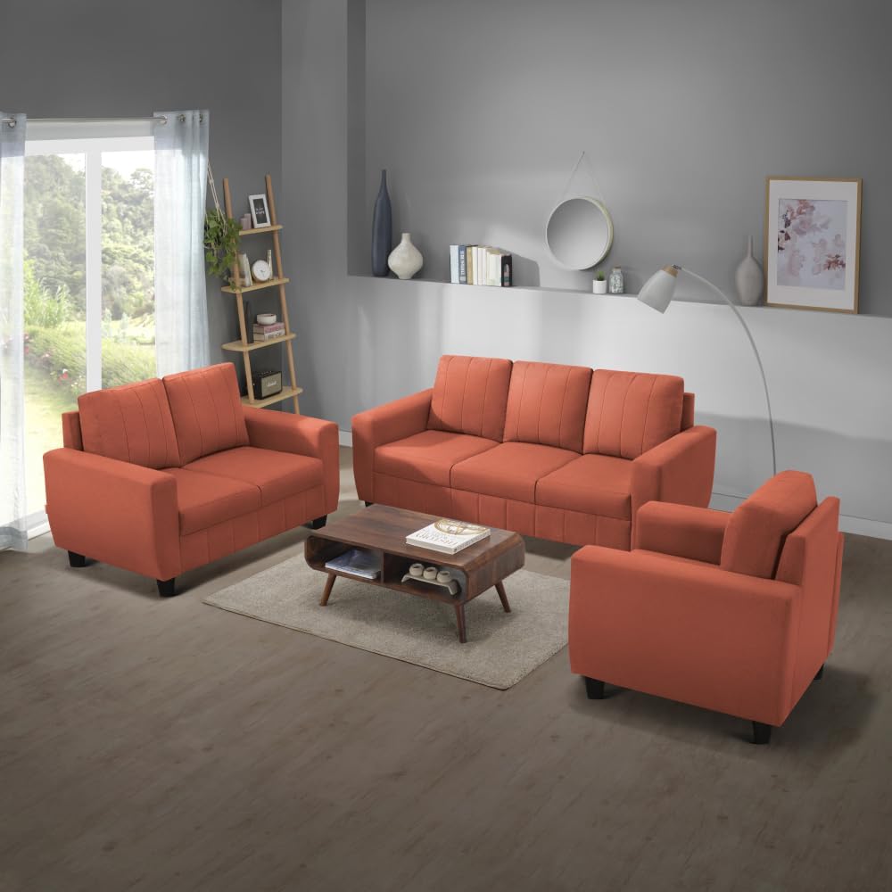 Perfect Living 3+2+1 Sofa Set, Terracotta Orange, Premium Fabric Upholstery, Living Room Comfotable Seating,Office,3 Year Warranty.-image-38