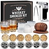 Whiskey Bourbon Cocktail Smoker Infuser Kit with Torch - 6 Flavors Wood Chips for Old Fashioned Drinks, Unique Anniversary Christmas Housewarming Gifts for Men,Dad,Father,Husband,Birthday (No Butane)
