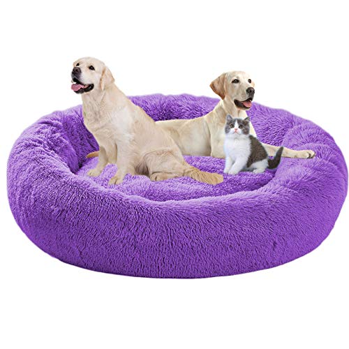 ping bu Letto per Cani Rotondo,Cuscino Gatti Letto Donut,Base Impermeabile Antiscivolo Lavabile Cuccia per Cani e Gatti,Cuccia Cane Morbida Taglia Grande,cucce per Cani da Interno (80cm,Viola)