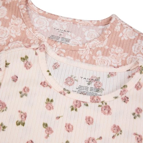 TAHARI Girls' Ribbed Short Sleeve Shirt and Pants Pajamas 2-Pack Mix N Match Sets3