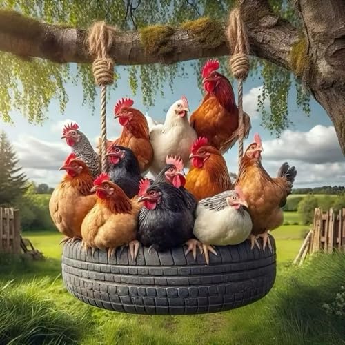 Chicken Coop Diamond Art Kits for Adults, 5D Diamond Painting for Adult Beginners, DIY Full Drill Round Gem Painting Dot Art for Adults, Home Wall Decor 13.78x13.78 Inch