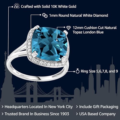 gem stone king 10k white gold gemstone birthstone and white created sapphire ring for women  cushion 12mm  wedding anniversary promise ring for women  available in size 5 6 7 8 8