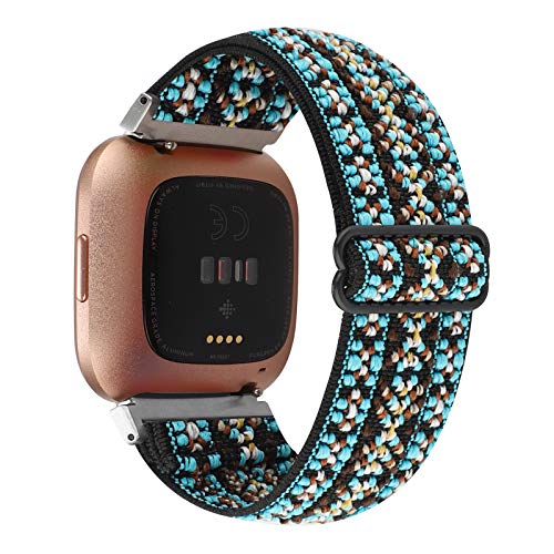 WONMILLE Adjustable Elastic Watch Band Compatible with Fitbit Versa/Versa 2/Versa Lite for Women Girls Stretch Boho Sport Watch Strap Bracelet Wristband for Fitbit Versa Smart Watch (Boho Blue Black)
