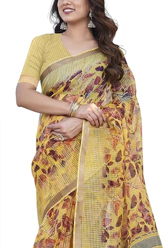 Image of MIRCHI FASHION Kota Doria Cotton Saree with Blouse Piece | Paisley Block Printed Saree for Women | Traditional Ethnic Daily Wear Summer Saree