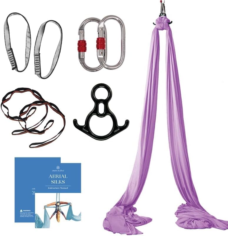 Aerial Silks Equipment for Acrobatic Flying Dance, Aerial Yoga - Includes All Hardware, Fabric and Guide (Lavender)