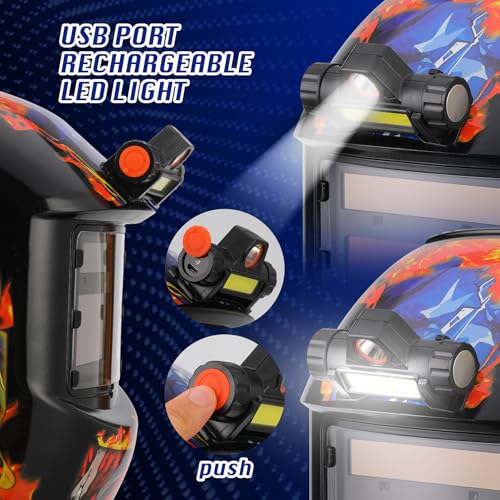 Image of WR01A Welding Helmet Auto Darkening with LED Light True Color Solar Powered Welder Hood with Adjustable Shade Range 4 /9-13 for Mig Tig Arc Welding Mask (Red Eagle)