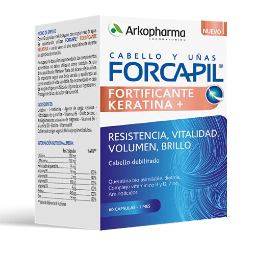 Arkopharma Forcapil Fortificante Keratina 60 Cápsulas 1 Mes, Resistencia, Vitalidad, Volumen Y Billo, Cabello Debilitado, Biotina, Vitaminas Y Aminoácidos, Complemento Alimenticio