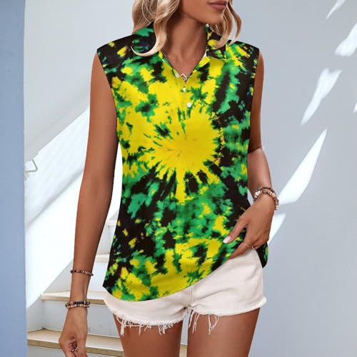 JooMeryer Womens Button Down Golf Polo Shirts Colorful Tie Dye Sleeveless Tank Top XS-4X2