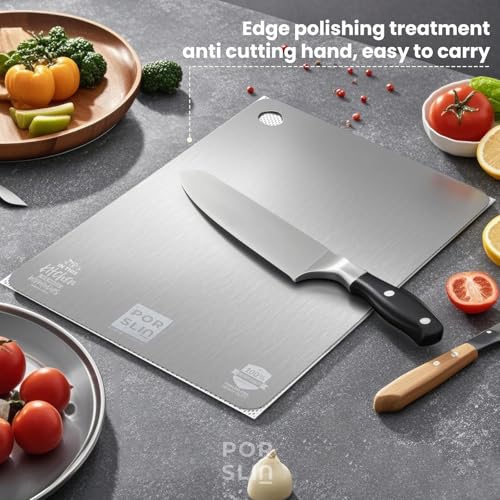 Image of Porslin by Chef Stainless Steel Chopping Board Large, Chopping Board Steel Vegetable Cutting Board Steel for Kitchen Use, SS Chopper Board, Metal Cutter Board Large 36 X 25cm Premium Heavy Duty