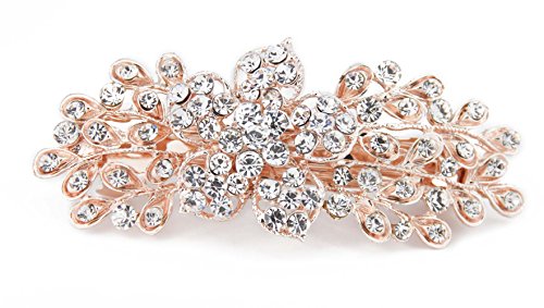 Yeshan Women Rhinestone Crystal beaded Flower Pattern Hair Barrettes Clips,White