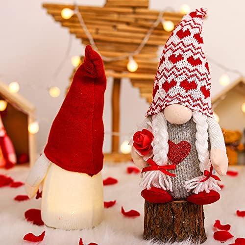 2 Pcs Valentines Day Gnome Gonk Decorations Mr. and Mrs.,Light Up Gnome Decorations,Handmade Plush Doll Scandinavian Tomte with LED for Valentine's Day Gifts for Wedding Anniversary Girlfriend Wife