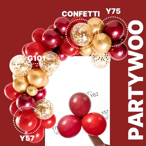 Image of PartyWoo Red and Gold Balloons 66pcs 12 10 Inch Matte Red Burgundy Metallic Chrome Gold Confetti Balloons for Graduation Baby Shower Birthday New Year's Eve Anniversary Christmas Party Decorations