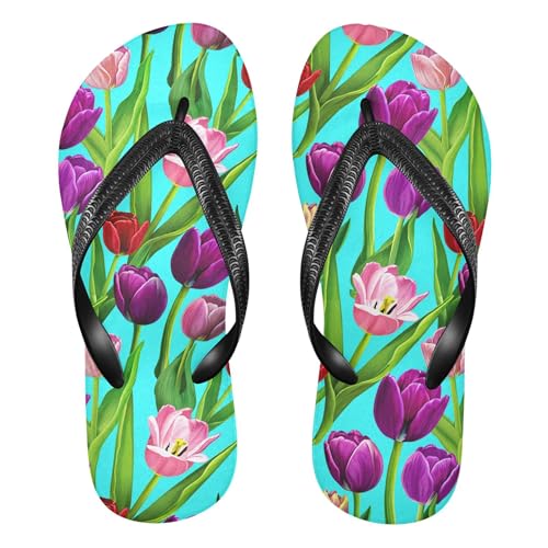 Burbuja Vibrant Tulips Flip Flops for Women Men, Soft Thong Sandals Rubber Slippers for Pool Beach Essentials