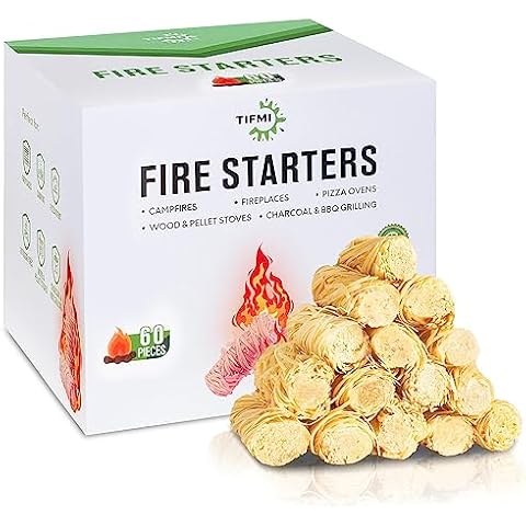 TIFMI Fire Starter - 60 Pcs Fire Starters Kit for Campfires, Fireplace, Grill, Wood & Pellet Stove, Fire Pit, BBQ, Survival, ooni Pizza Ovens, Water Resistant and Odorless Safe for Indoor/Outdoor Use Cover