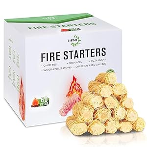 TIFMI Fire Starter – 60 Pcs Fire Starters for Campfires, Fireplace, Grill, Wood & Pellet Stove, Fire Pit, BBQ, Survival, ooni Pizza Ovens, Water Resistant and Odorless Safe for Indoor/Outdoor Use