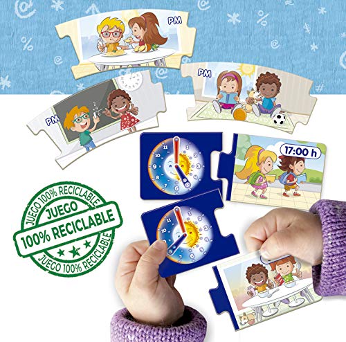Educa - Aprender es Divertido, Las Horas, Juego Educativo para niños, a Partir de 5 años Donde aprenderán a Leer el Reloj, manipular Las Agujas y practicarán los Conceptos de Hora (18698)