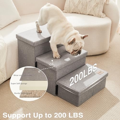 Love's cabin Dog Stairs for High Bed 18"H,Foldable Pet Stairs for Small Medium or Large Dogs Puppy with Storage for Bed or Couch, Cat Dog Steps Ramp with Zip up to 200 lbs(Solid Grey,3 Steps no Condo) - Image 6