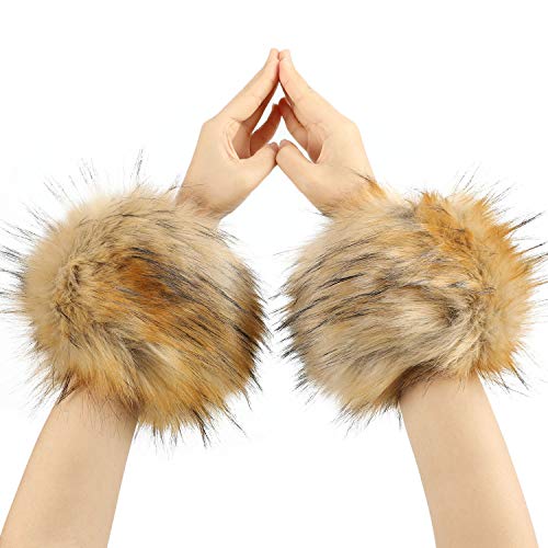 Furry Wrist Cuffs, Winter Faux Fur Arm Warmer Fuzzy Wrist Bands for Women Girls Gift Costumes Party Accessories Keeping Warm In Cold Winter