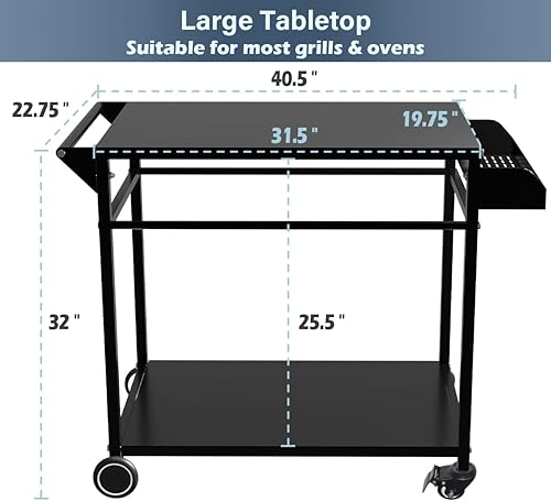 Miniatura 5 de Mesa de carrito de parrilla al aire libre con 4 ruedas para Blackstone de 17 o 22 pulgadas, mesa de preparación de alimentos para barbacoa, mesa de