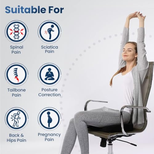 Image of Memory Foam Coccyx Seat Cushion for Tailbone Pain | 2 Years Warranty | Sciatica, Back Pain Relief - Orthopedic Chair Cushions for Sitting(14 X 18 X 2.5) Black