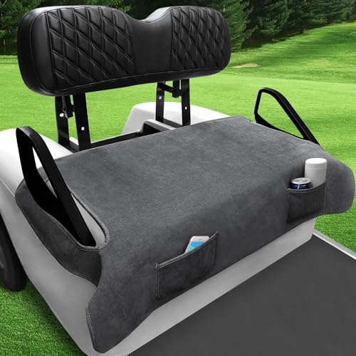 LEAPGOMAX Golf Cart Seat Blanket Covers, Breathable Heavy Duty Universal Golf Cart Seat Covers for Club Car DS Precedent EZGO TXT RXV with 2 Pockets for Your Golf Items