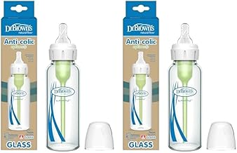 Dr. Brown’s Natural Flow® Anti-Colic Options+™ Narrow Glass Baby Bottle 8 oz/250 mL, with Level 1 Slow Flow Nipple, 2 Pack, 0m+