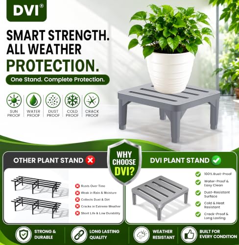 Image of DVI Heavy Duty Grey Plant Stand | Pack of 1 | Strong, Durable, Rust-Proof | Supports Up to 200 Kg | Indoor & Outdoor Use | Pot Stand for Big Size Plants | All Weather Resistant Pot Stand