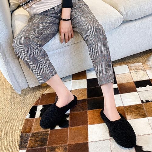 Women's men's plush slippers cotton slippers round headed slippers plush wool slippers soft rolled edge slippers lightweight home shoes wool lining comfortable loafers4