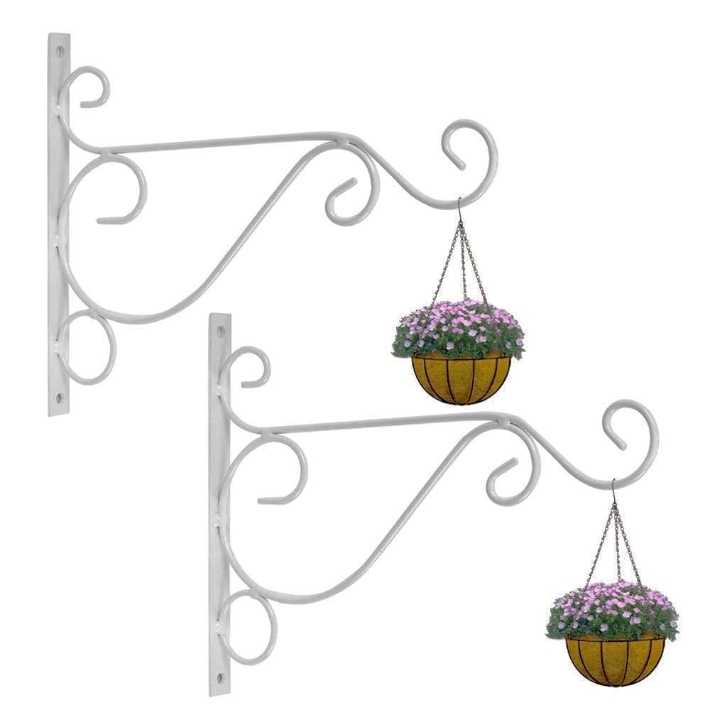 Nutech Impex Wall Brackets Hook for Hanging Plants Wrought Iron Flower Pot Hook Flower Stand for Bird Feeders Lantern Lawn Light Flower Pots Size 25cmX25cm (Set of 2)(White)