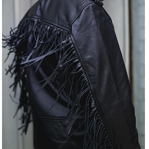 Pure Leather Jacket genuine lambskin Fringe leather jacket men motorcycle jacket fringe brando Real Leather jacket for mens4