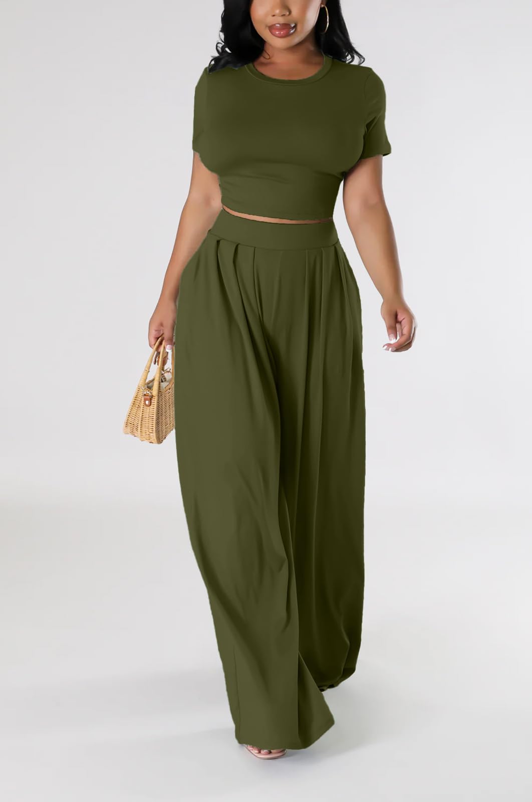 Hostoyo Hostoyo Short Sleeve Palazzo Pants Sets Moderno Mujer