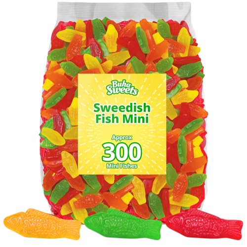 Swedish Mini Assorted Fish Gummy Candy Bulk Bag - Soft & Chewy Candy Fruity Flavor Fun Fish Shaped Gummies For Parties, Snacks, Candy Bowls, and Treat Bags - 1.12 lb
