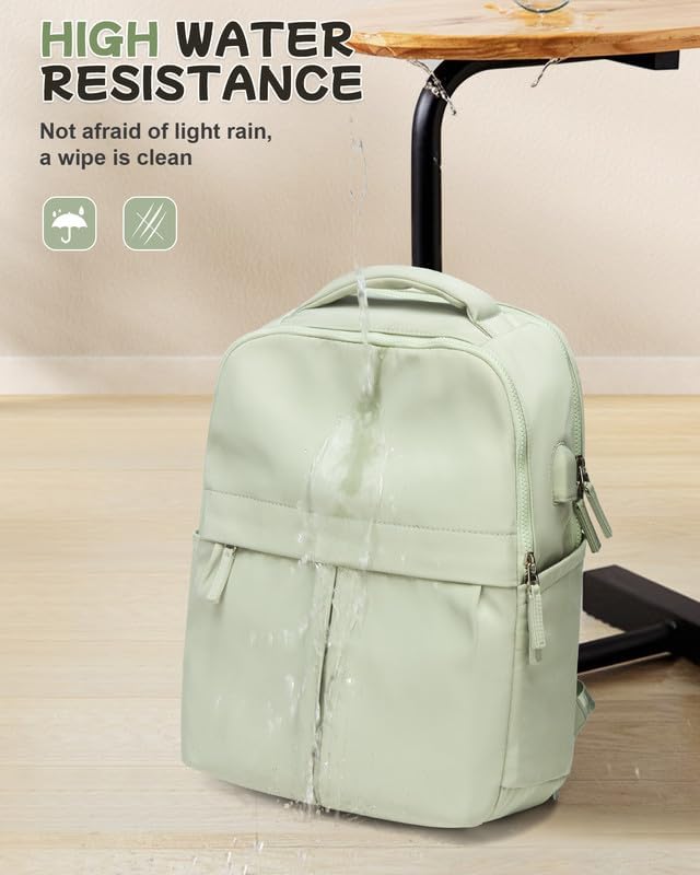Small Laptop Backpack for Women - 14 Inch Laptop Compartment, Lightweight Waterproof Travel Backpack for College, Work, Green - Image 8