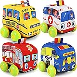 TeganPlay Soft Toy Cars for Toddlers | Baby Car Toys Set with Free Wheels | Includes 4 Trucks, School Bus, Fire Truck, Police Car & Ambulance
