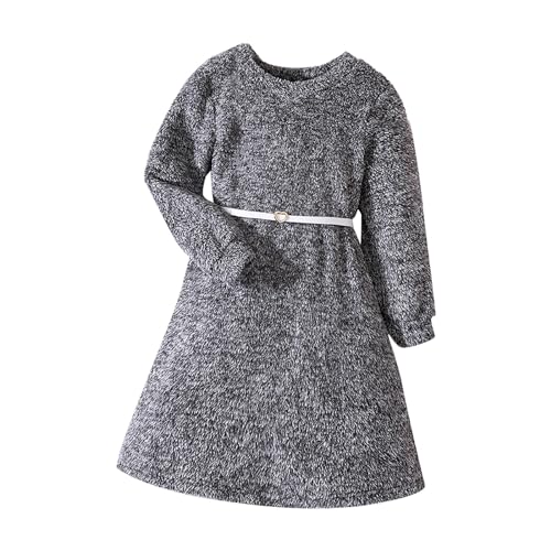 Girls Oversized Sweater Dress Round Neck Long Sleeves Winter Long Kids Casual Sweaters for Girls Dresses Belt