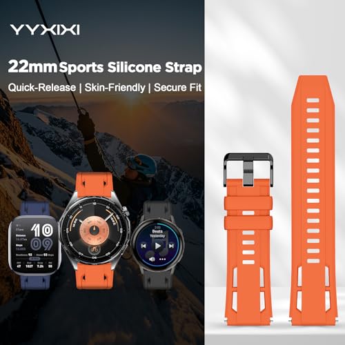 Image of 22mm Silicone Watch Band Compatible with Huawei Watch GT 6 46mm Strap,Multi-hole Design Straps with Black Metal Connector and Buckle Compatible with Amazfit Balance 2 Bands