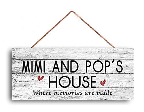 GUQFF 12x6 inch New Mimi and Pop's House Sign, Where Memories Are Made, Distressed Style, Gift for Grandparents