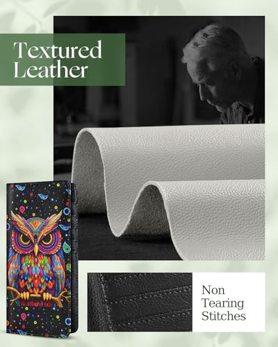 Image of Slohif Checkbook Cover for Personal Duplicate Checks - Leather Check Book Wallet Holder for Women Black Owl Print Top Stub