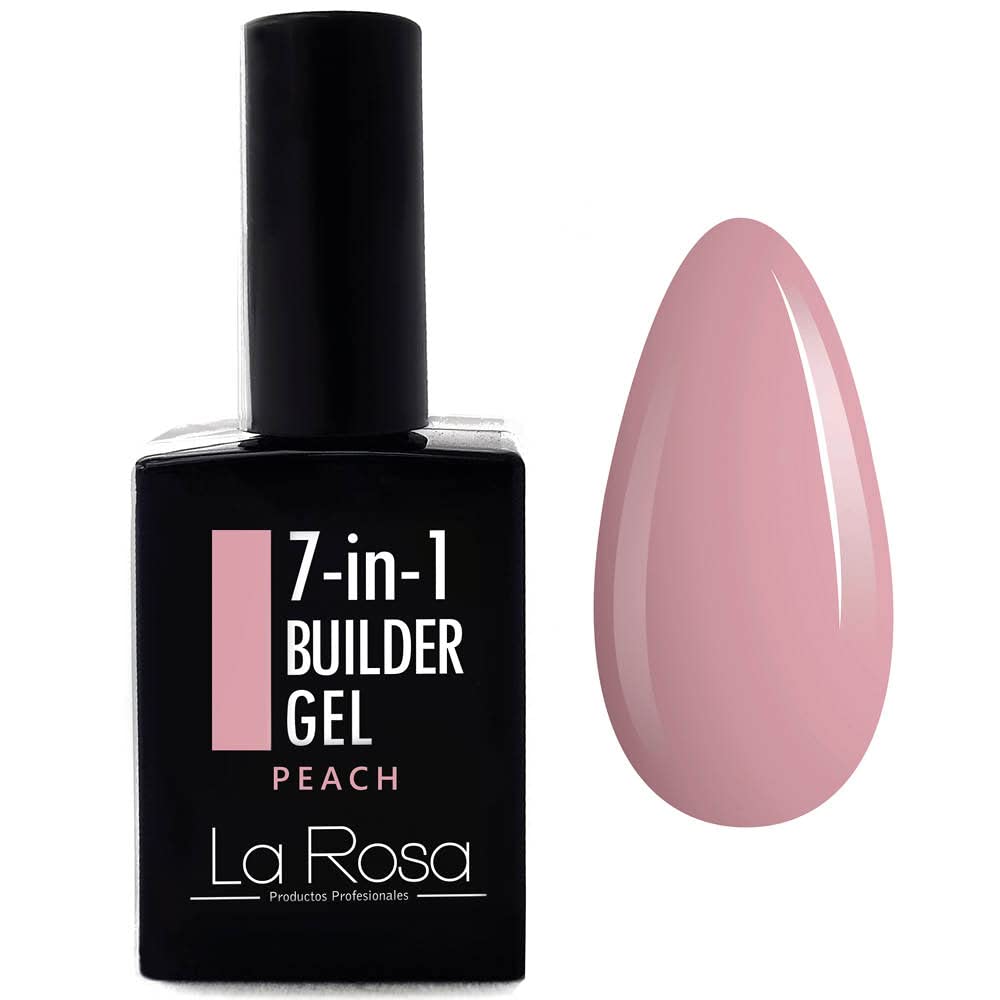 LaRosa 7-in-1 Builder Base Strengthening Gel 15ml, BUILDER GEL in a Bottle, BIAB, UV/LED Nail Polish Coat for Hard Strong Nails Tips & Extensions, For Nail Art Decoration - PEACH COLOR