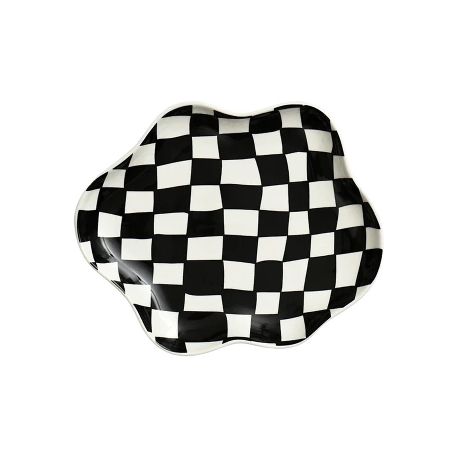 RRYPBOVG Ceramic Jewelry Dish Ceramic Tray Black White Checkerboard Jewelry Storage Trays Decorative Dessert Dishes Plate Home Decoration(Color 01)