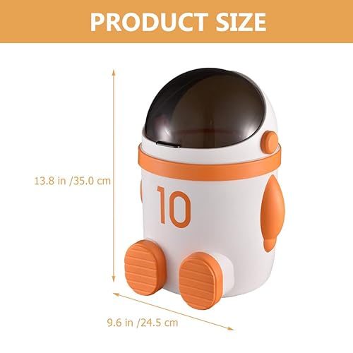Miniatura 5 de Alipis Bote de basura con diseño de dibujos animados con tapa para niños, lindo mini cubo de basura para dormitorio, color naranja y blanco,