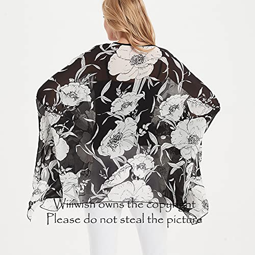 Wiiiwish Women's Loose Solid Long Batwing Sheer Chiffon Caftan Wrap Poncho Tunic Top Topper - Image 5