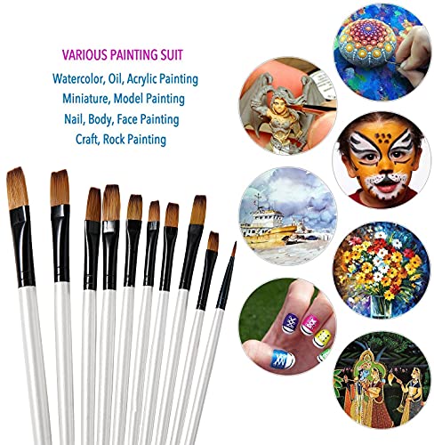 Art Paint Brushes Set, 12 PCS Nylon Professional Flat Paint Brushes for Watercolor, Oil Painting, Acrylic, Face Body Nail Art, Crafts, Rock Painting