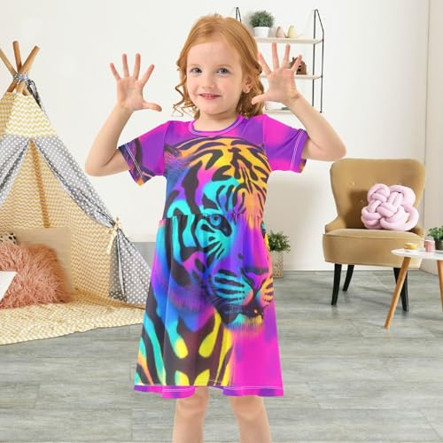Boccsty Rainbow Tiger Baby Girls Dress Kids Toddler Sundress Party Summer Dresses 2T4