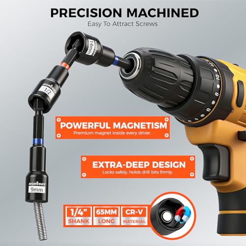 Image of 35 PCS Magnetic Nut Driver Set, Impact Drill Driver Bit 1 /4 inch Hex Shank, SAE & Metric Cr-V Steel Nut Drivers with Quick-Release Extensions, Impact Socket Adapters, Bit Holder, 8PCS S2 Bits, Toolbox